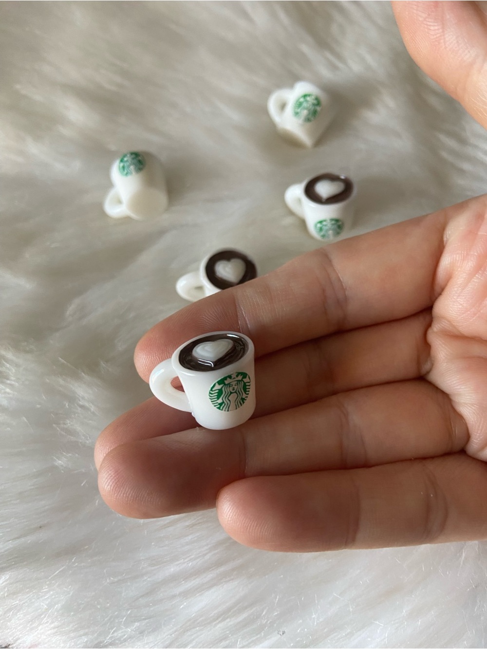 10pc Miniature Starbucks Coffee Cup Charm - White with Green Logo